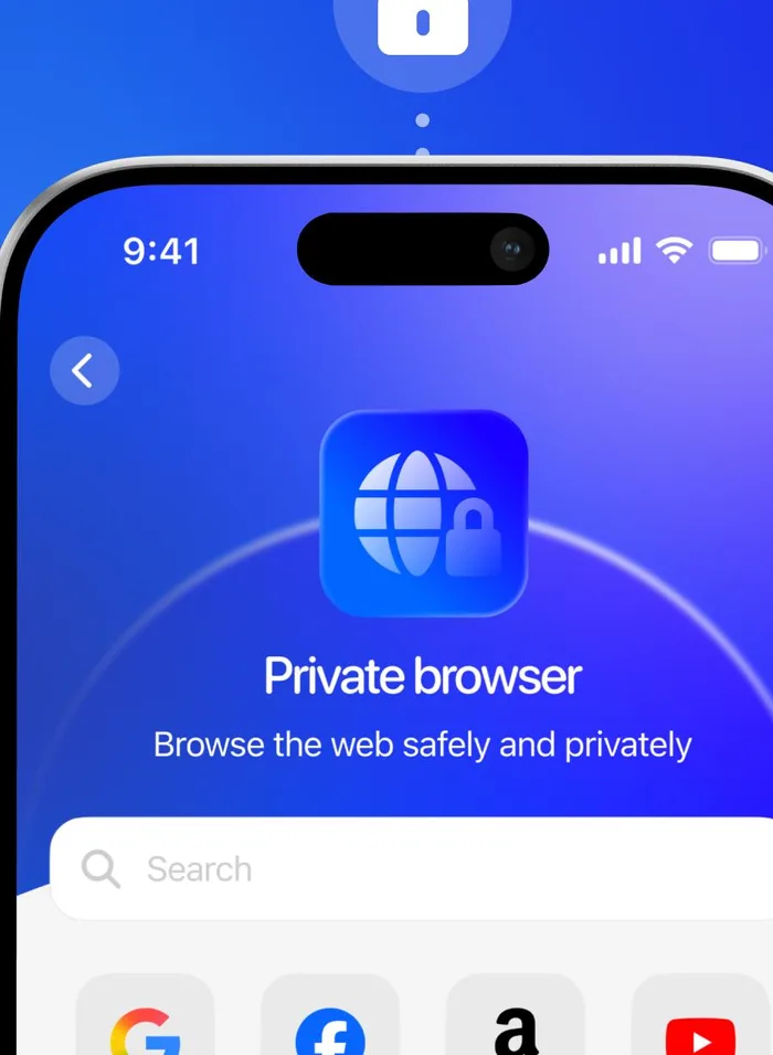 Private browser search screen